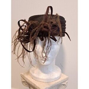 Fascinator Brown Natural Straw Hat With Feather Accent- August Accessories